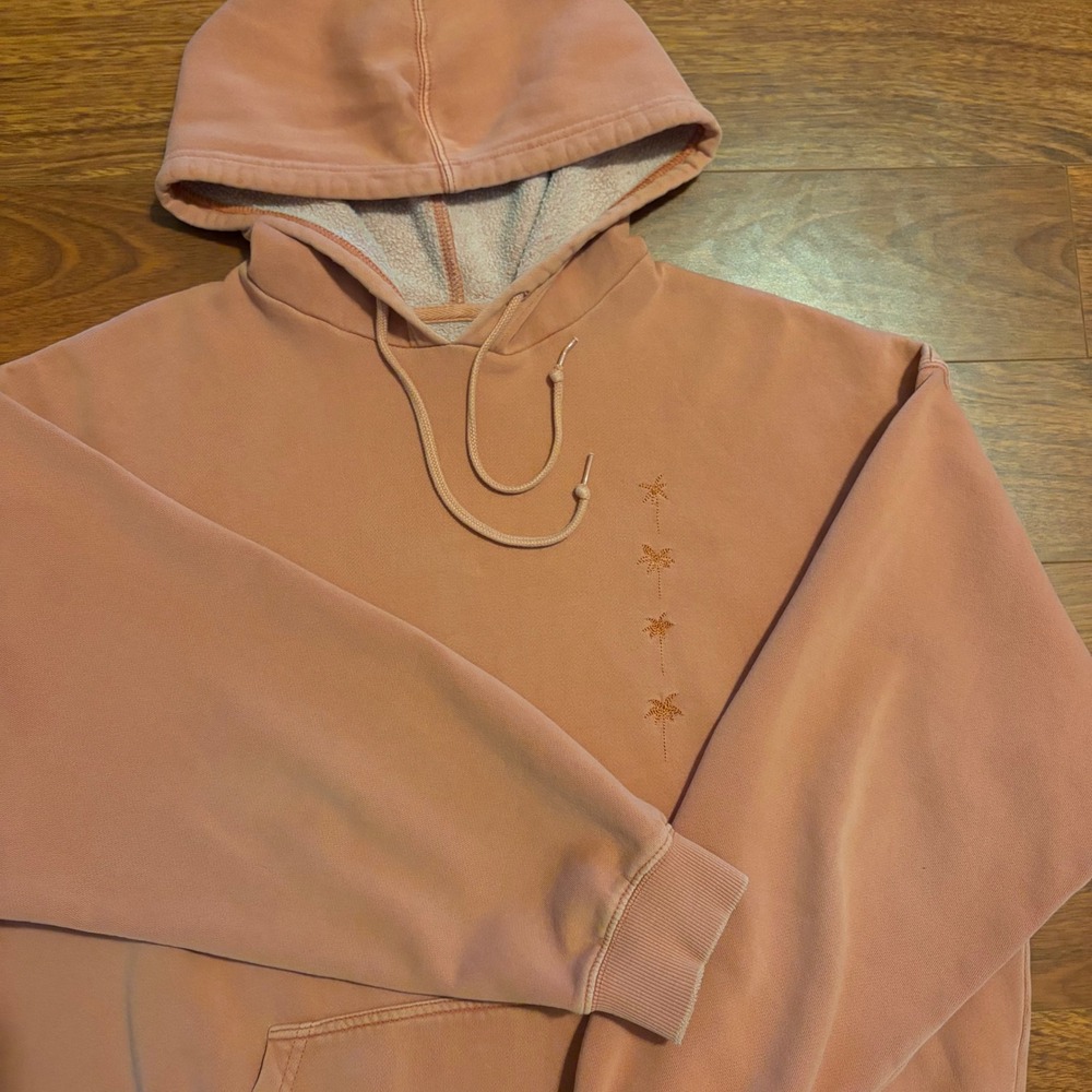 Y2K Billabong Surf Hoodie Embroidered Palm Tree Men's S Pink Coastal Pullover